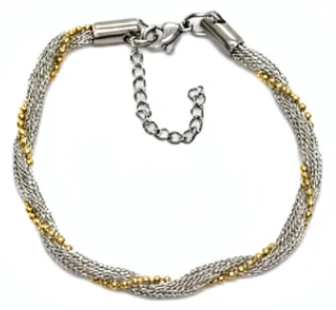 Pulsera de Acero Quirurgico eslabon red trenzada con dorado 18cm + 5cm